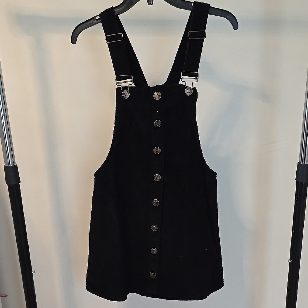 Black Button-Front Corduroy Pinafore Dress